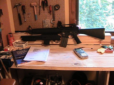 the bench of the airsoft shop.