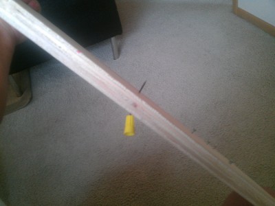 3/4&quot; birch plywood at about 20 ft.  Even with the extra strong steel nails, at this distance, they get a beat down.